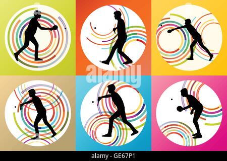 Tischtennis-Spieler-Silhouette-Ping-Pong set Vektor Hintergrund Konzept für poster Stock Vektor