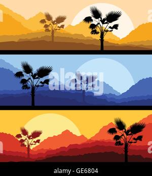 Palmblätter Natur Landschaft romantische Sonnenuntergang Hintergrund Vektor Stock Vektor
