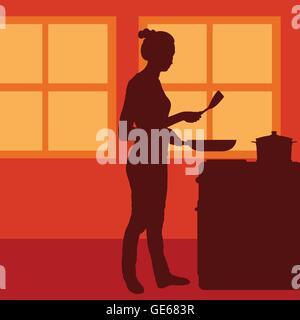 Kochen Sie Frau oder Hausfrau in der Küche Vektor Hintergrund Stock Vektor