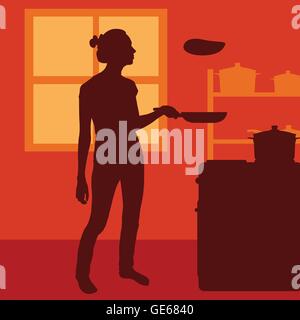 Kochen Sie Frau oder Hausfrau in der Küche Vektor Hintergrund Stock Vektor