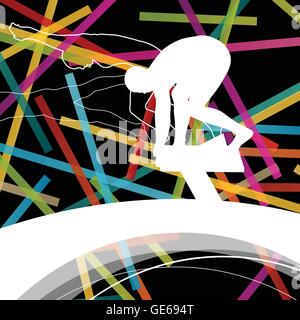 Schwimmen Menschen fit und aktivere gesunde Silhouetten isoliert Sport-Farbe-abstrakte Form-Hintergrund-Vektor-illustration Stock Vektor