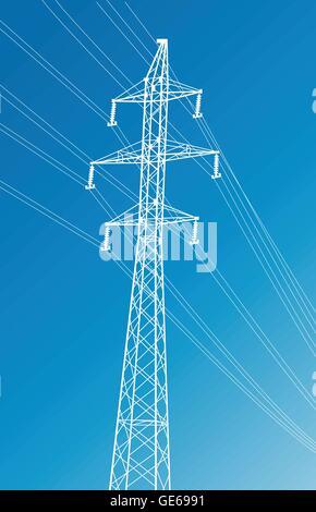Hochspannungsleitungen und Pylon Vektor Hintergrund für poster Stock Vektor
