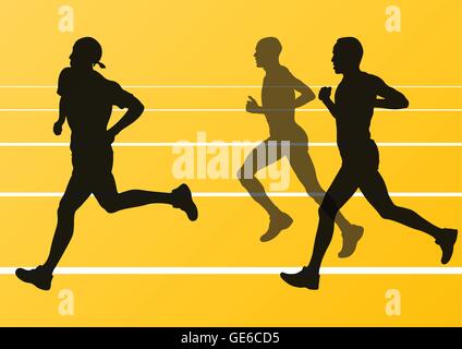 Marathonläufer laufen Silhouetten im Sport Stadion Landschaft Hintergrund Illustration Vektor Stock Vektor