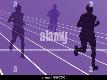 Marathonläufer laufen Silhouetten im Sport Stadion Landschaft Hintergrund Illustration Vektor Stock Vektor