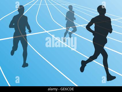 Marathonläufer laufen Silhouetten im Sport Stadion Landschaft Hintergrund Illustration Vektor Stock Vektor
