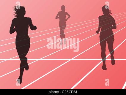 Marathonläufer laufen Silhouetten im Sport Stadion Landschaft Hintergrund Illustration Vektor Stock Vektor