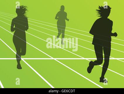 Marathonläufer laufen Silhouetten im Sport Stadion Landschaft Hintergrund Illustration Vektor Stock Vektor