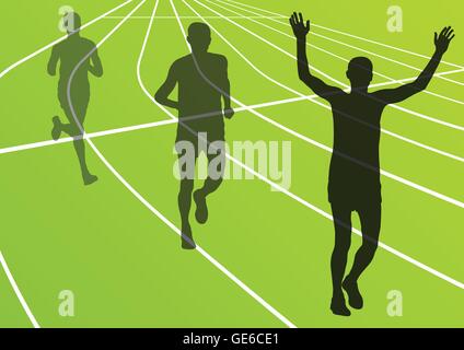Marathonläufer laufen Silhouetten im Sport Stadion Landschaft Hintergrund Illustration Vektor Stock Vektor