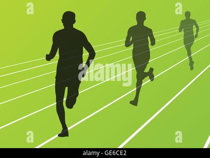 Marathonläufer laufen Silhouetten im Sport Stadion Landschaft Hintergrund Illustration Vektor Stock Vektor