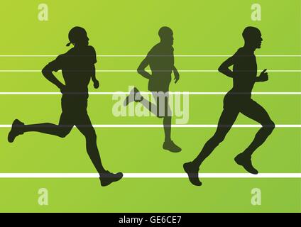 Marathonläufer laufen Silhouetten im Sport Stadion Landschaft Hintergrund Illustration Vektor Stock Vektor