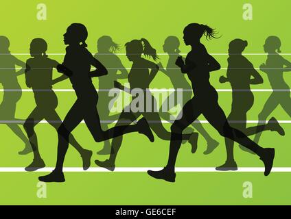 Marathonläufer laufen Silhouetten im Sport Stadion Landschaft Hintergrund Illustration Vektor Stock Vektor