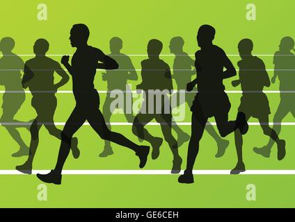 Marathonläufer laufen Silhouetten im Sport Stadion Landschaft Hintergrund Illustration Vektor Stock Vektor