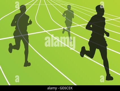 Marathonläufer laufen Silhouetten im Sport Stadion Landschaft Hintergrund Illustration Vektor Stock Vektor