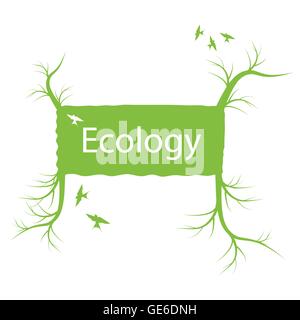 Ökologie-Banner mit grüner Baum und Wurzeln-Vektor-Konzept Stock Vektor