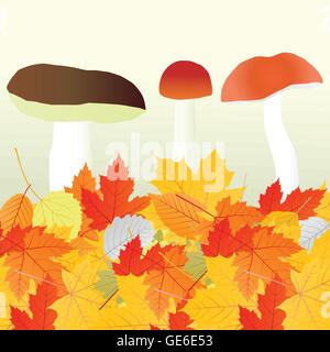 Pilze und Blätter Vektor Herbst Hintergrund Konzept Stock Vektor