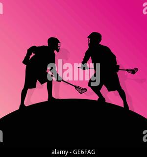 Lacrosse Spieler aktive Männer Sport Silhouetten Hintergrund Illustration Vektor für poster Stock Vektor