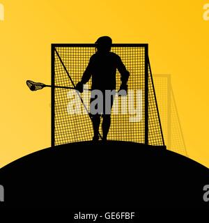 Lacrosse Spieler aktive Männer Sport Silhouetten Hintergrund Illustration Vektor für poster Stock Vektor