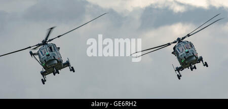 Ein paar von Augusta Westland Wildkatzen HMA2 der schwarzen Katzen Team in The Royal International Air Tattoo RAF Fairford anzeigen Stockfoto