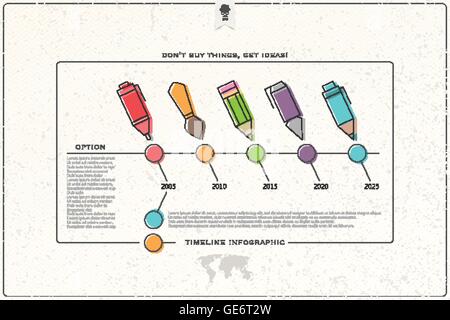 Satz von Grafik-Design-Ikonen und Zeitleiste über Papierstruktur. Vektor-Info-Grafiken. Business Plan oder Marketing Bericht presentati Stock Vektor