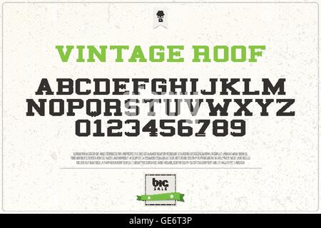 Satz von klassischen Stil Alphabet Buchstaben und Zahlen über Grunge Papierstruktur. Vektor-Font Schriftgestaltung. Retro, Fett Schriftzug ic Stock Vektor