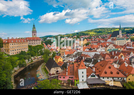 Tolle Aussicht von der alten Stadt Cesky Krumlov Stockfoto
