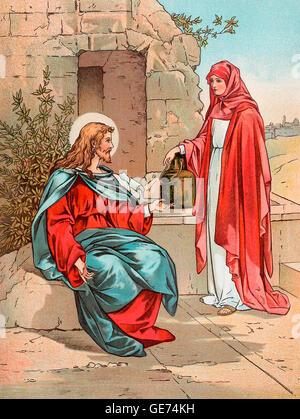 Jesus mit der Samaritan Frau am Jakobsbrunnen Stockfoto