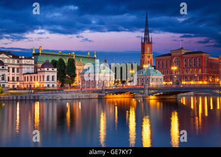 Stockholm. Bild von Stockholm während der blauen Dämmerstunde. Stockfoto