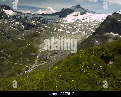 Blick vom WeiBe Zauberstab (2518m), Tuxer Ferners Gletscher und Gefrorene-Wand-Rollen (3250m) Stockfoto