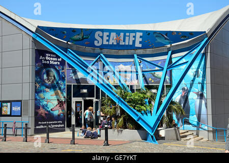 Vor dem Eingang zum National Sea Life Centre mit einer Gruppe von Schülerinnen und Schüler warten auf betreten, Birmingham, England, UK. Stockfoto