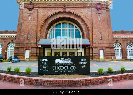 Das historische Chattanooga Choo Choo Hotel ist ein ehemaliger Kopfbahnhof für die südliche Bahn im Jahre 1909 in Tennessee gebaut Stockfoto