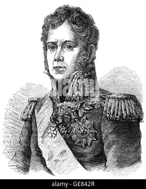 Michel Ney(1769 – 1815), bekannt als Marschall Ney, war ein französischer Soldat und Feldherr während französische revolutionäre Kriege und Napoleonische Kriege. Er diente in der Invasion 1812 in Russland und war einer der ursprünglichen 18 Marschälle des Reiches durch Napoleon geschaffen. Stockfoto