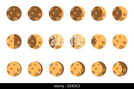 Die Phasen des Mondes. Der gesamte Zyklus von neu in voller Stock Vektor