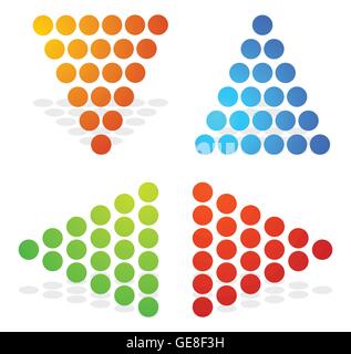 Gepunktete Pfeilspitzen, Pfeile nach oben, unten Sie, links, rechts. Farbige Pfeile. Stock Vektor