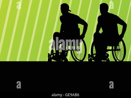 Aktive Behinderte Mann auf einem Rollstuhl detaillierte Sport Konzept Silhouette Abbildung Hintergrund Vektor Stock Vektor