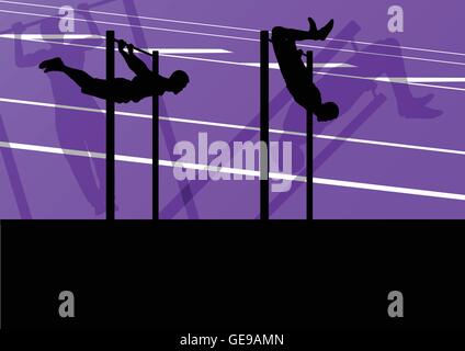 Aktive und starke Fitness Mann tut Push Ups in Sport Silhouetten Turnhalle Hintergrund Illustration Vektor Stock Vektor