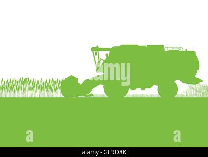 Landwirtschaftliche Mähdrescher in Korn saisonale Landwirtschaft Landschaft Szene Illustration Hintergrund Feldvektors Stock Vektor