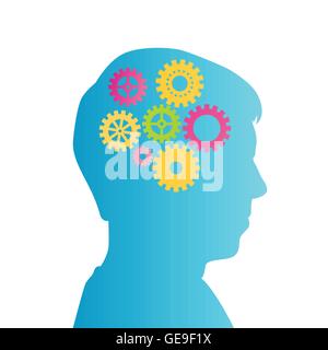Mann Kopf Silhouette und Zahnräder Vektor Hintergrund Idee Konzept für poster Stock Vektor