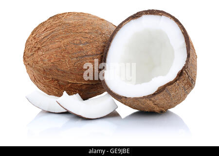 Kokos-Kokosnüsse Obst eine halbe Früchte auf einem weißen Hintergrund isoliert Stockfoto
