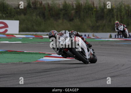 Ryuichi Kiyonari Reiten in den Qualifikationsrunden der MCE Insurance Superbike-Meisterschaft in Thruxton 23. Juli 2016. Stockfoto