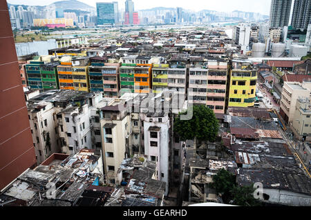 Hong Kong, Hong Kong. 17. November 2012. Ausgewachsener Baum wächst aus der Wand eines Gebäudes in Hong Kong. Blick vom Dach des 40 Ma Tau Kok Straße nach Kwa Wan, Kowloon City Hong Kong mit Blick auf Kowloon City Road. © Jayne Russell/ZUMA Draht/Alamy Live-Nachrichten Stockfoto