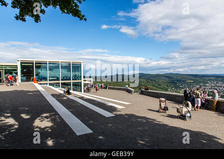 Drachenfels Berg, Aussichtspunkt, Restaurant, Pavillon, Siebengebirge, sieben Gebirge, Rheintal, Deutschland Stockfoto