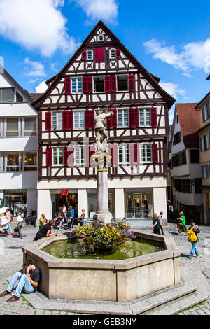 Brunnen, historischen Altbau, Altstadt, Tübingen, Deutschland Stockfoto