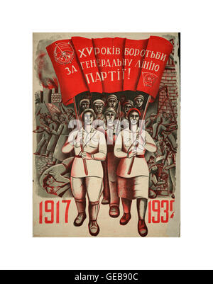 Die Russische Revolution, 1917-32 Propagandaplakat „KAMPF UM DIE ALLGEMEINE LINIE DER PARTEI“ Vintage-Banner-Poster Stockfoto