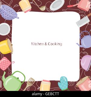 Küche Ausstattung Grenze, Geschirr, Geschirr, Kochen, Lebensmittel, Bäckerei, Lifestyle Stock Vektor