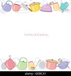 Küche Ausstattung Hintergrund, Geschirr, Geschirr, Kochen, Lebensmittel, Bäckerei, Lifestyle Stock Vektor