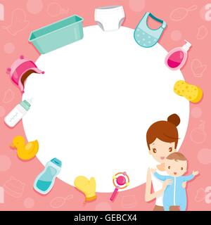 Mutter und Baby mit Symbole, Objekte auf Grenze, Zubehör, Rahmen, Objekte, Mutter Tag Stock Vektor