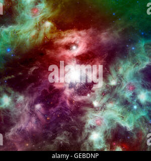 Platz schön Nebel mit hellen Sternen und Wolken Stockfoto