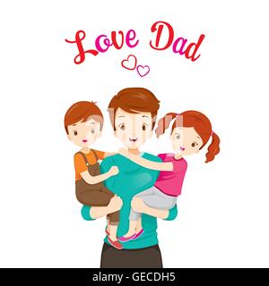 Vater mit Sohn und Tochter, Väter, Tag, Familie, Eltern, Kind, Liebe, Beziehung Stock Vektor