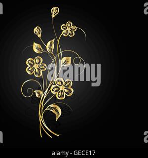 Goldene Blumen mit Schatten auf dunklem Hintergrund. Stock Vektor