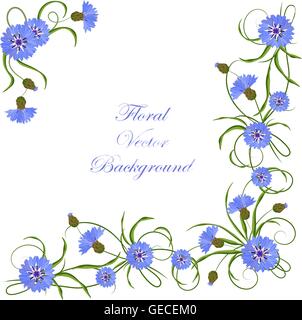 Ecke Komposition mit Kornblumen und Blätter. Stock Vektor